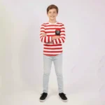 قميص أولادي مخطط باللون الأحمر مع جيب