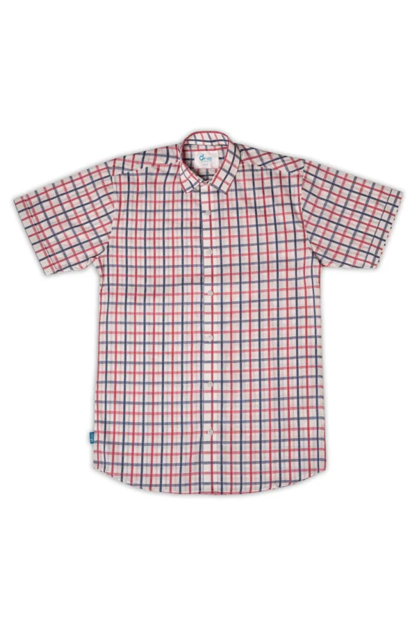 ⁦قميص رجالي نصف كم – نقش مربعات وردي فاتح⁩ - الصورة ⁦2⁩