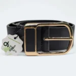 حزام أسود بإبزيم كلاسيكي ذهبي