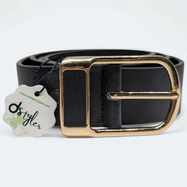 حزام أسود بإبزيم كلاسيكي ذهبي