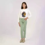 جينز بناتي بقَصّة ضيقة – لون أخضر وبيج