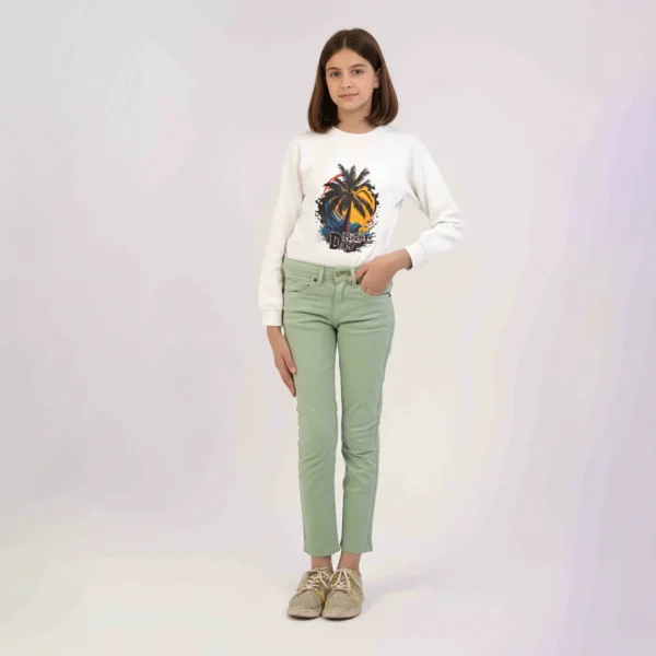 جينز بناتي بقَصّة ضيقة – لون أخضر وبيج