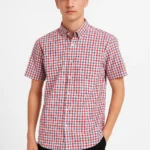 قميص رجالي نصف كم – نقش مربعات وردي