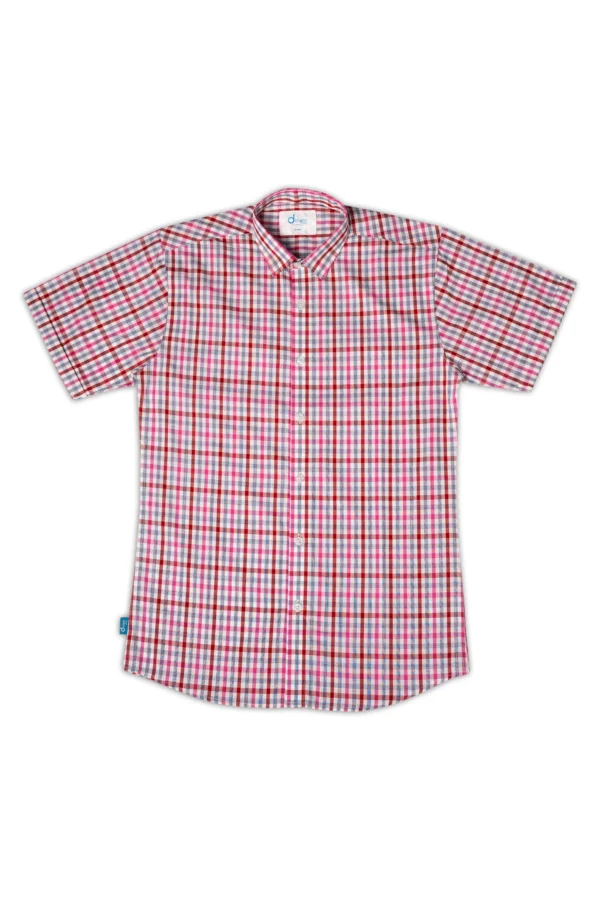 قميص رجالي نصف كم – نقش مربعات وردي - الصورة 4