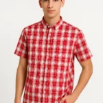 قميص رجالي نصف كم – نقش مربعات أحمر