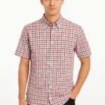 قميص رجالي نصف كم – نقش مربعات وردي فاتح