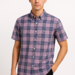 قميص رجالي نصف كم – نقش مربعات بنفسجي