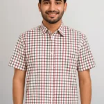 قميص رجالي نصف كم – نقش مربعات أبيض