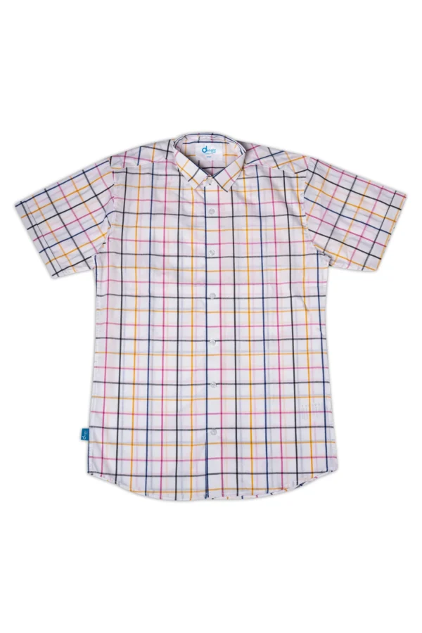 قميص رجالي نصف كم – نقش مربعات أبيض - الصورة 2