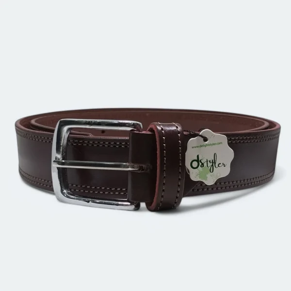 حزام رجالي من الجلد الطبيعي 100٪ مع شعار D Styler – لون بني داكن