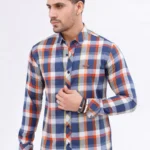 قميص رجالي كاجوال – نقش مربعات أزرق وأحمر