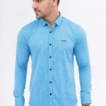 قميص رجالي كاجوال – نقش مربعات أزرق سماوي