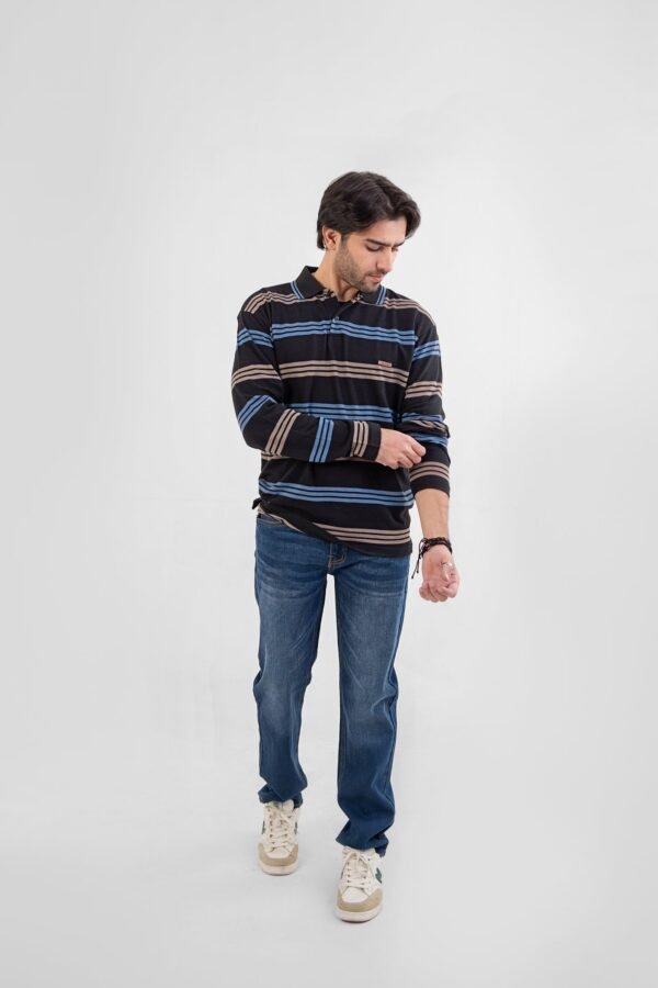 بولو رجالي بأكمام طويلة – مخطط - الصورة 5