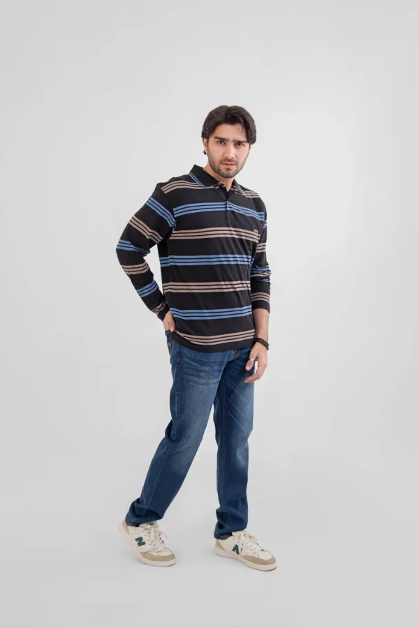 بولو رجالي بأكمام طويلة – مخطط - الصورة 3