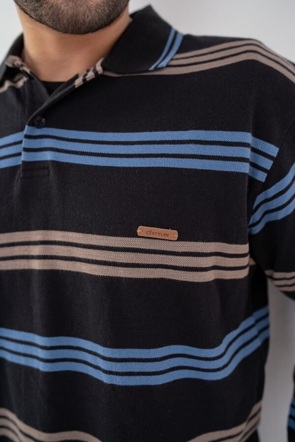 بولو رجالي بأكمام طويلة – مخطط - الصورة 2