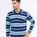 بولو رجالي بأكمام طويلة – مخطط سماوي/كحلي